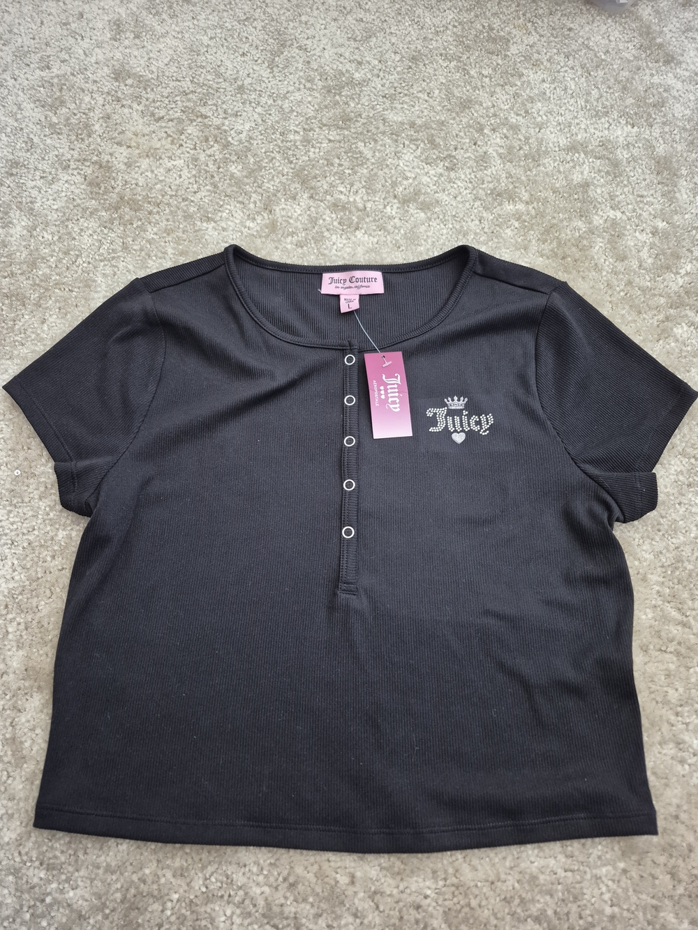 Juicy Couture Black Ribbed Snap-Front Top